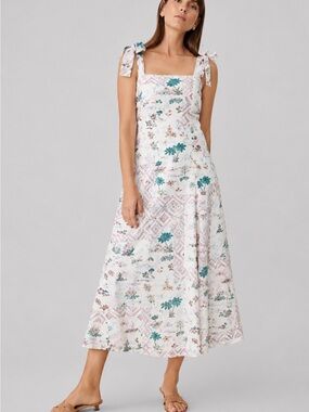 Ann Taylor tropical vacation  Floral Tie-Shoulder Midi Dress 100% cotton